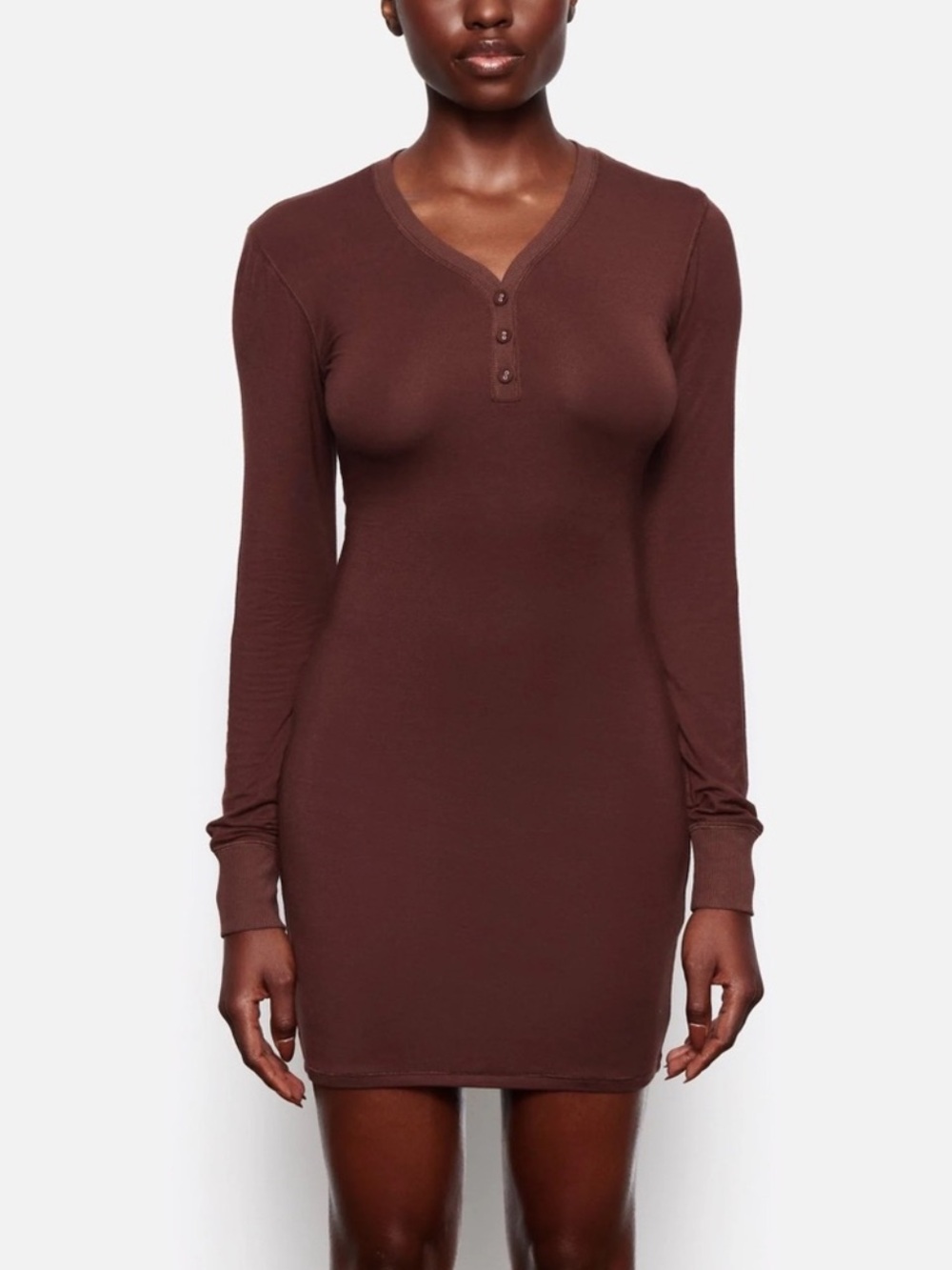 SKIMS SLEEP HENLEY DRESS LIMITED EDITION: COCOA XS
